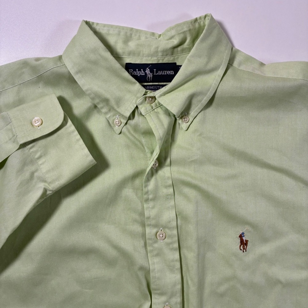 Ralph Lauren Yarmouth‎ Shirt 17-36 Green Pinpoint Oxford Long Sleeve Button Up